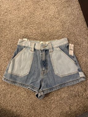 PacSun Two-Tone Light and Medium Blue High-Waist Denim Shorts size 26 NEW